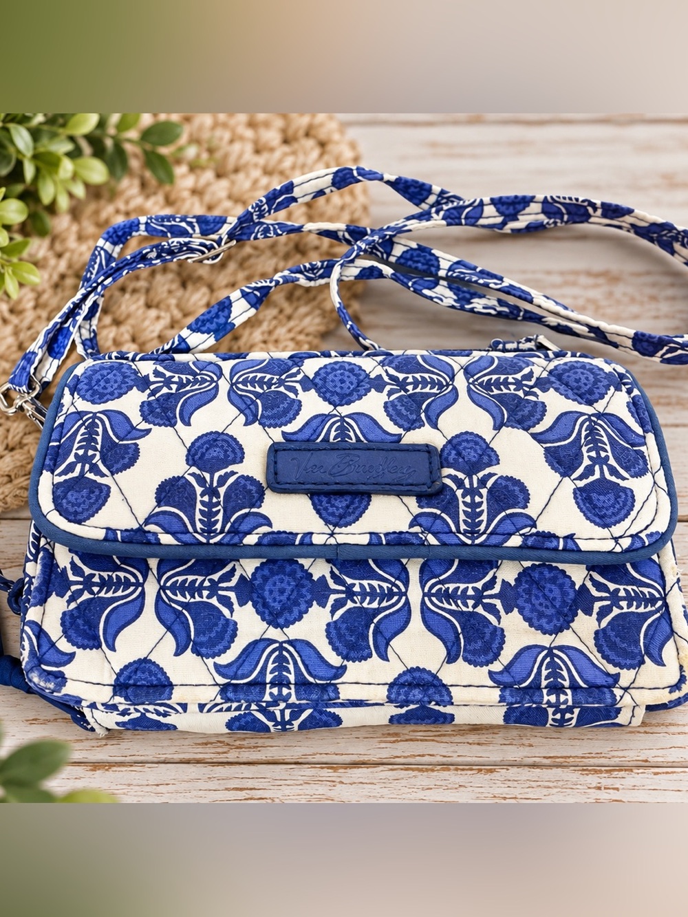 Vera Bradley Blue and White Floral Quilted Crossbody Wallet